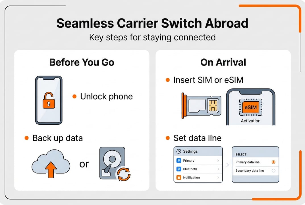 Infographic on seamless carrier switching steps