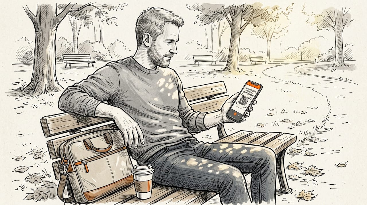 Remote worker activating eSIM outdoors