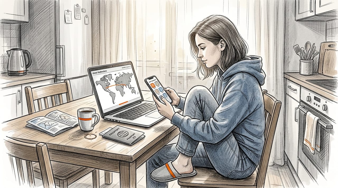 Traveler compares eSIM alternatives on smartphone