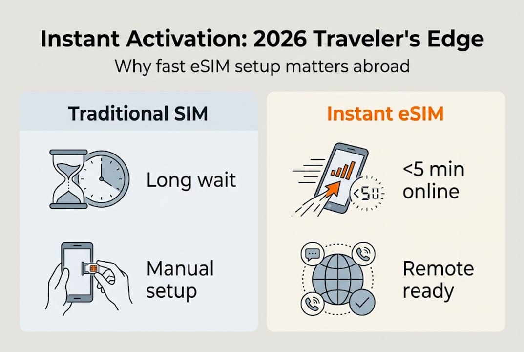 Infographic comparing instant eSIM with traditional SIM