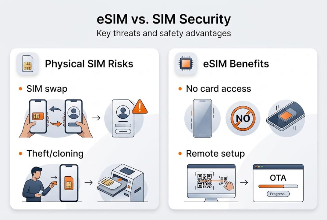 Infographic comparing SIM card and eSIM security