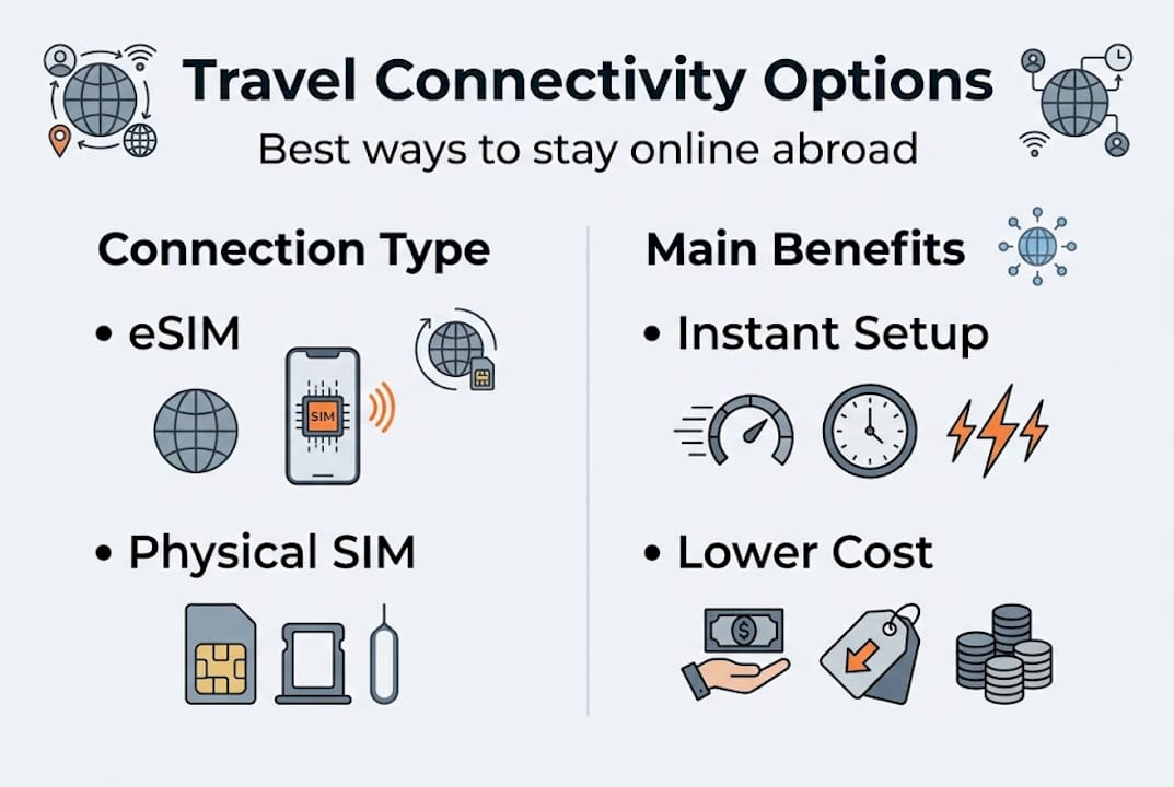 Infographic comparing travel connectivity options