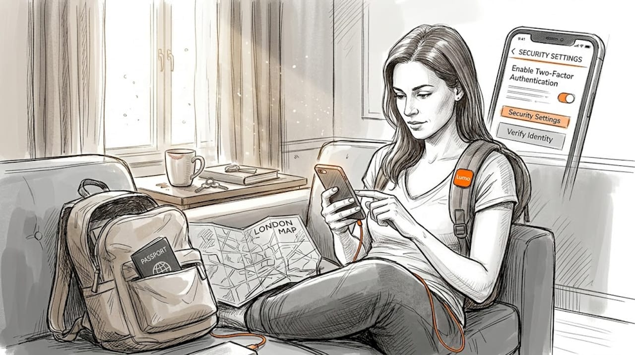 Woman enabling phone security in living room