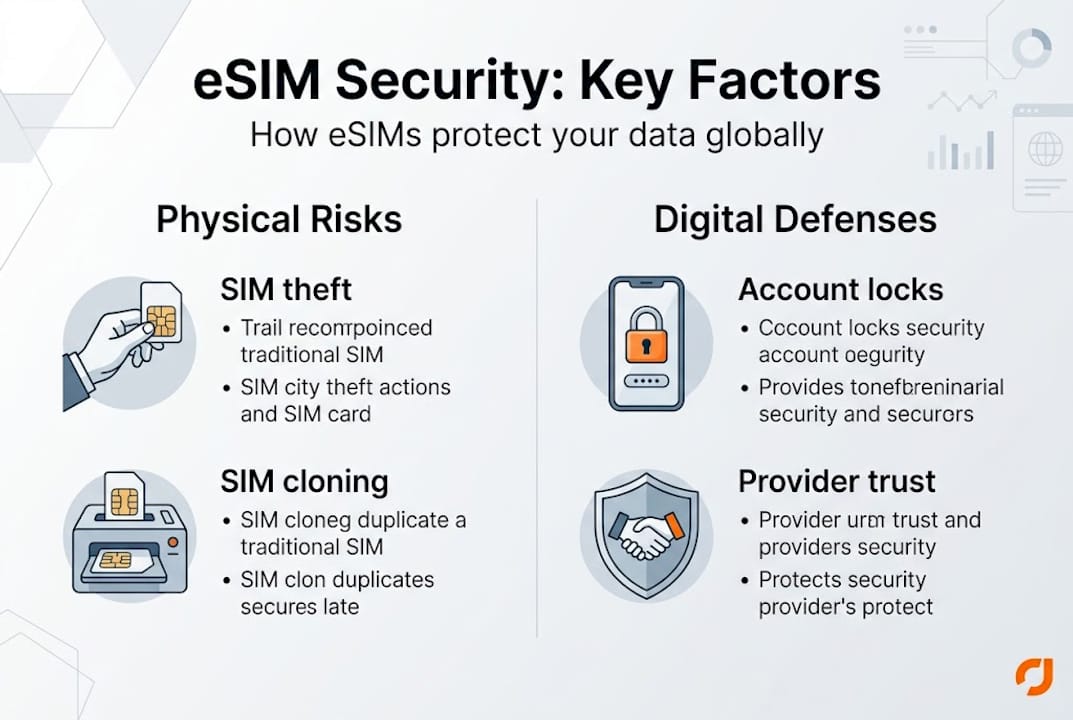 Infographic showing eSIM security key factors