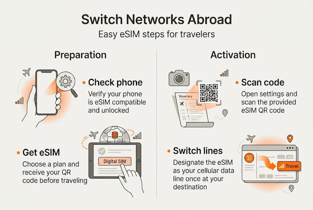 Infographic of eSIM mobile network switch steps