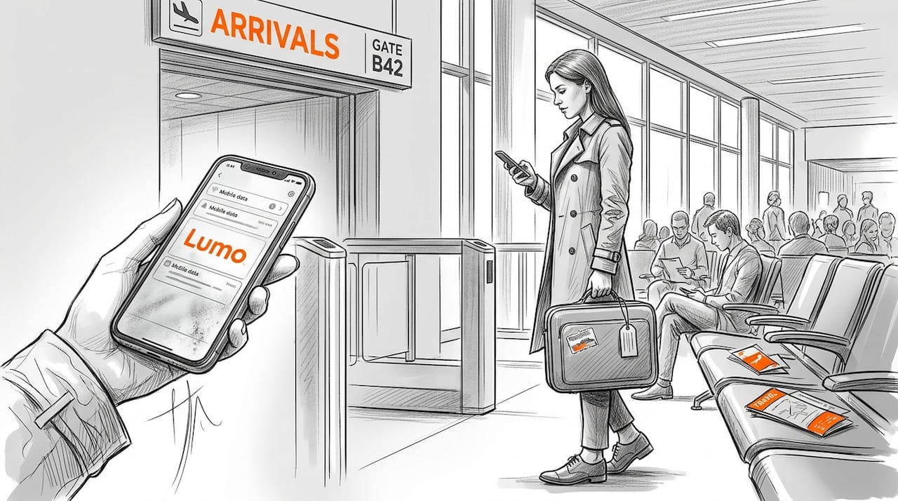 Professional checks mobile data at airport