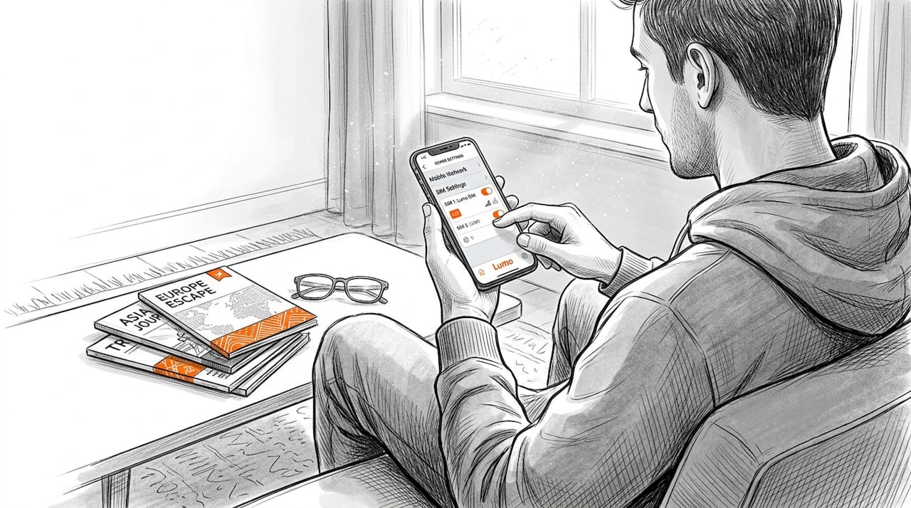 Person adjusting SIM profile at home