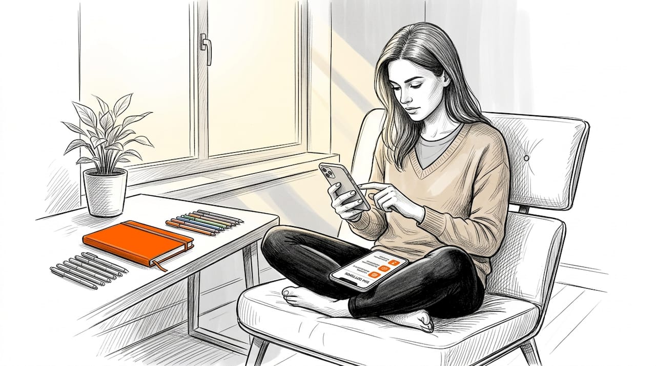 Woman comparing SIM settings on iPhone and Android