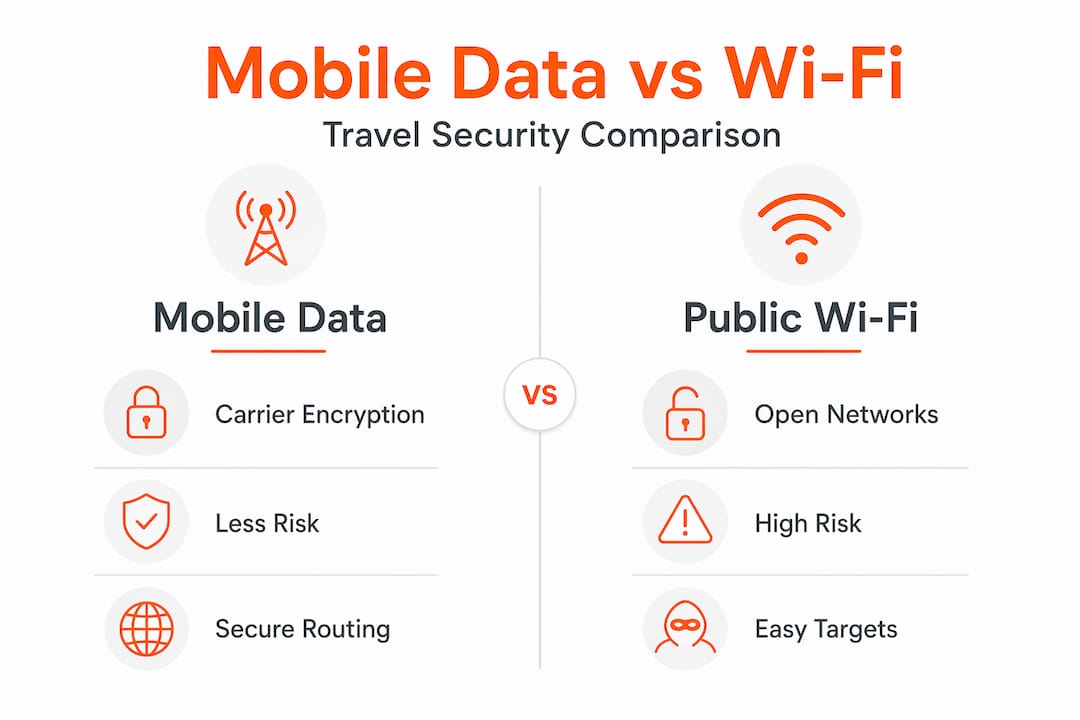 Infographic comparing mobile data and public Wi-Fi security