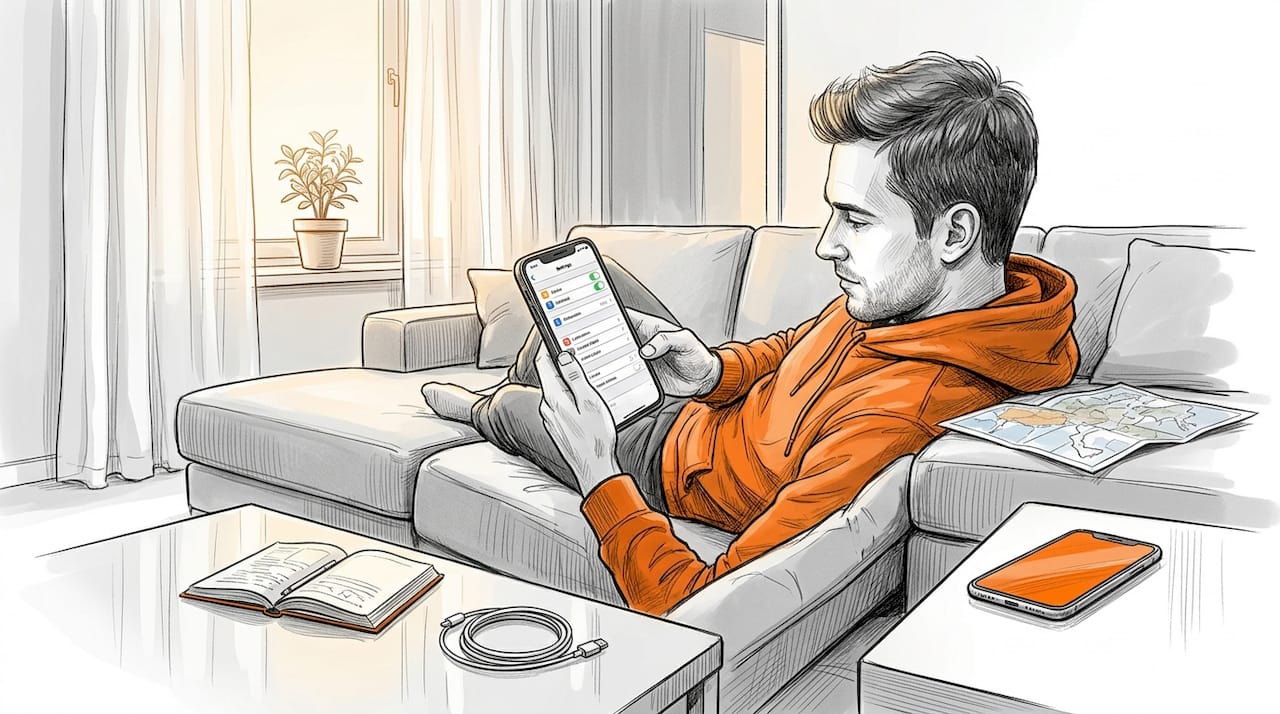 Man configuring phone sim settings at home