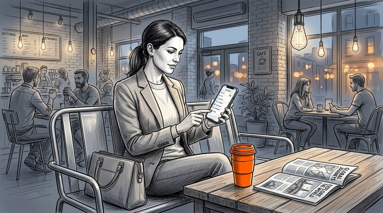 Woman using smartphone outdoors with eSIM