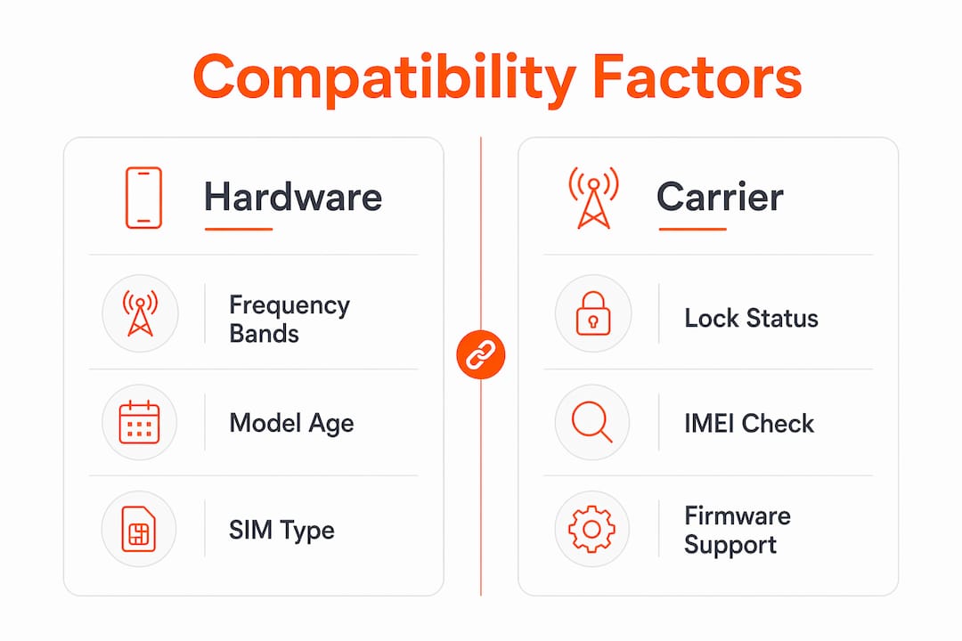 Infographic comparing hardware and carrier compatibility factors