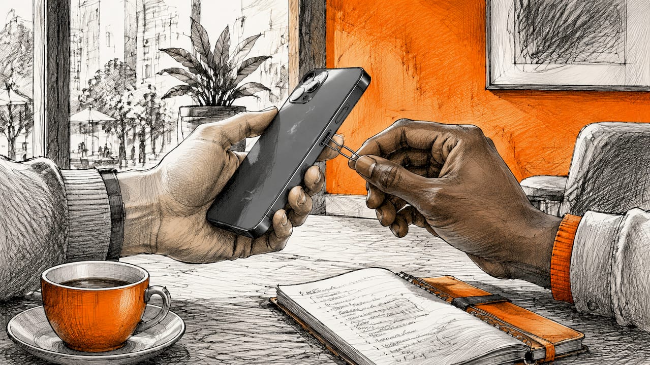 Hands checking phone SIM slot for compatibility