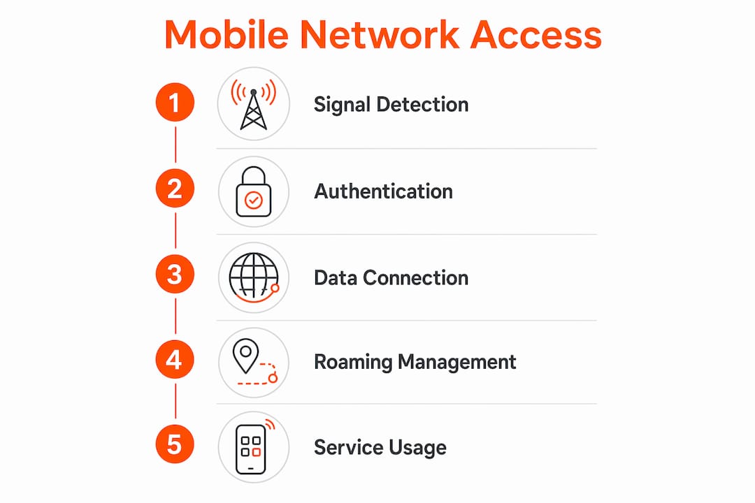 Infographic illustrating mobile network access steps