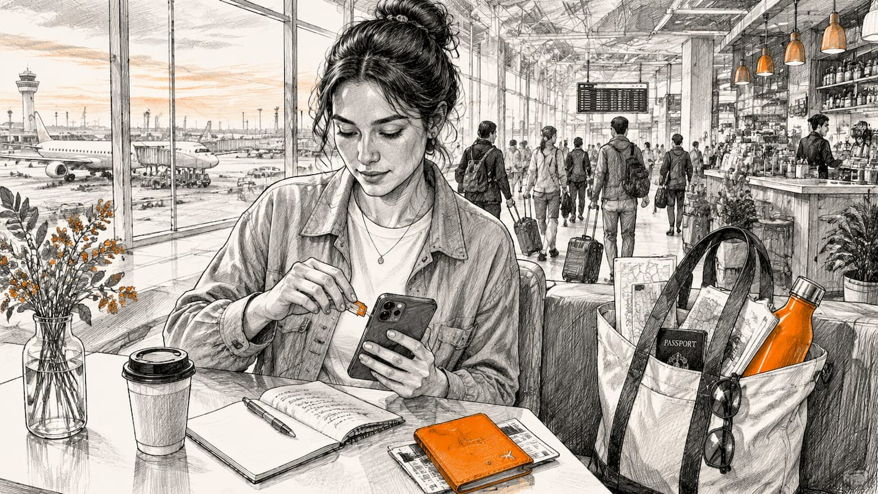 Traveler removing physical SIM card from smartphone