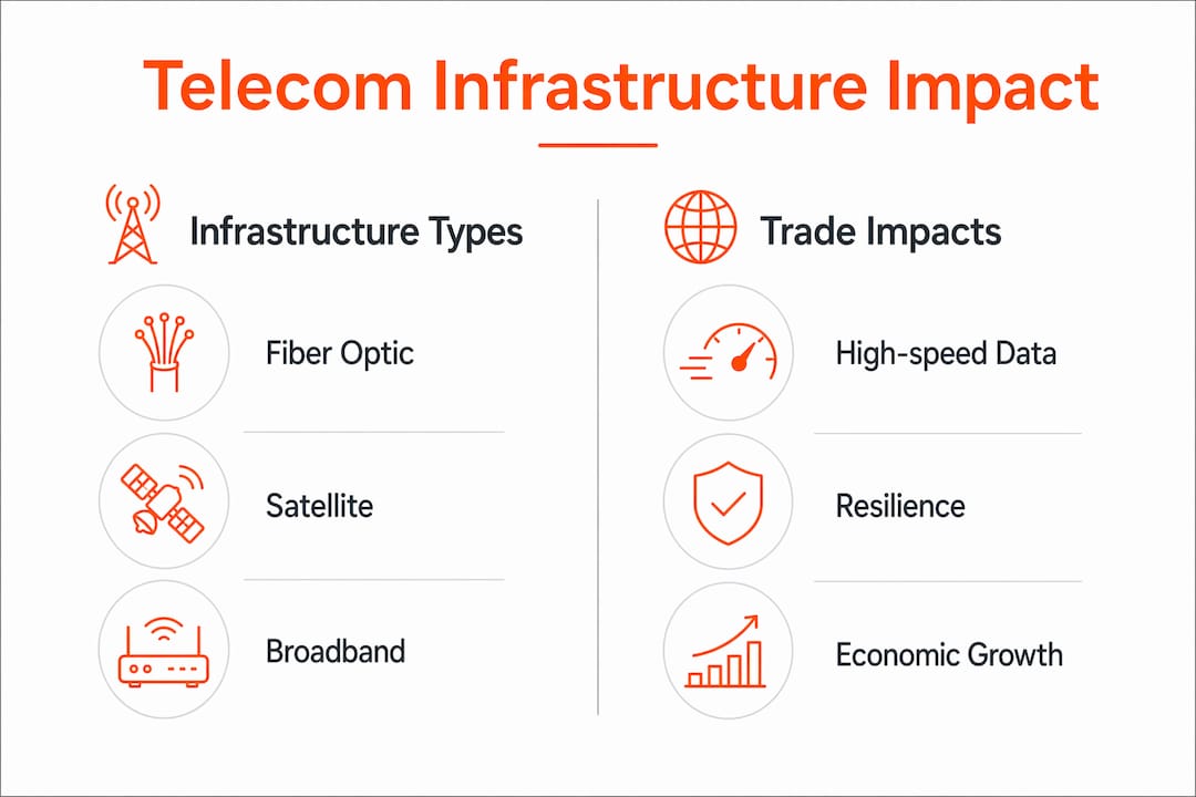 Infographic comparing telecom infrastructure types and trade impacts