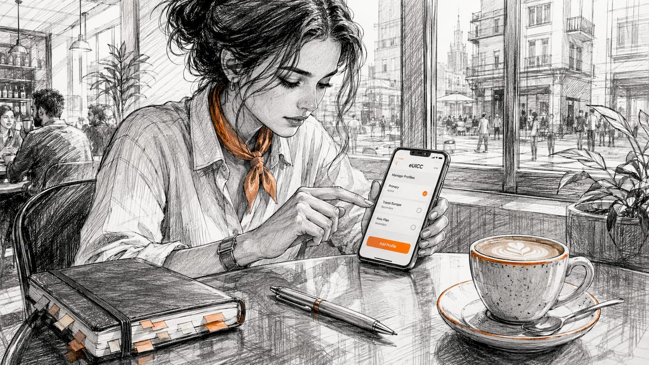 Close-up of hands adjusting phone network settings