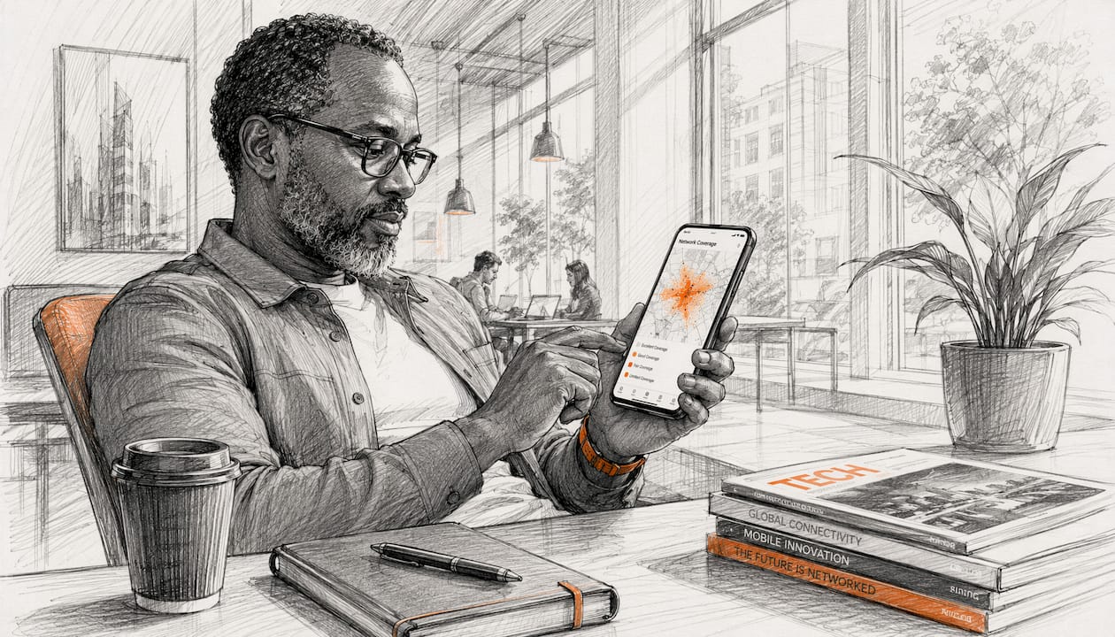 Man checking 5G network coverage on smartphone