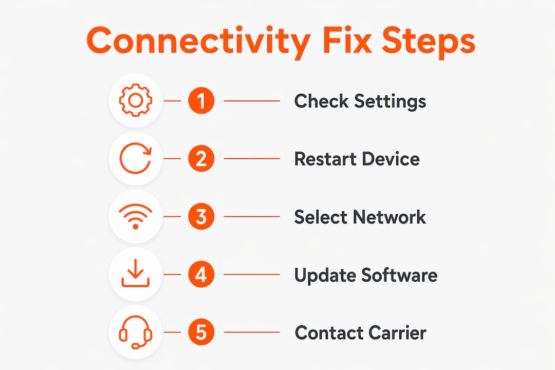 Infographic listing travel connectivity troubleshooting steps