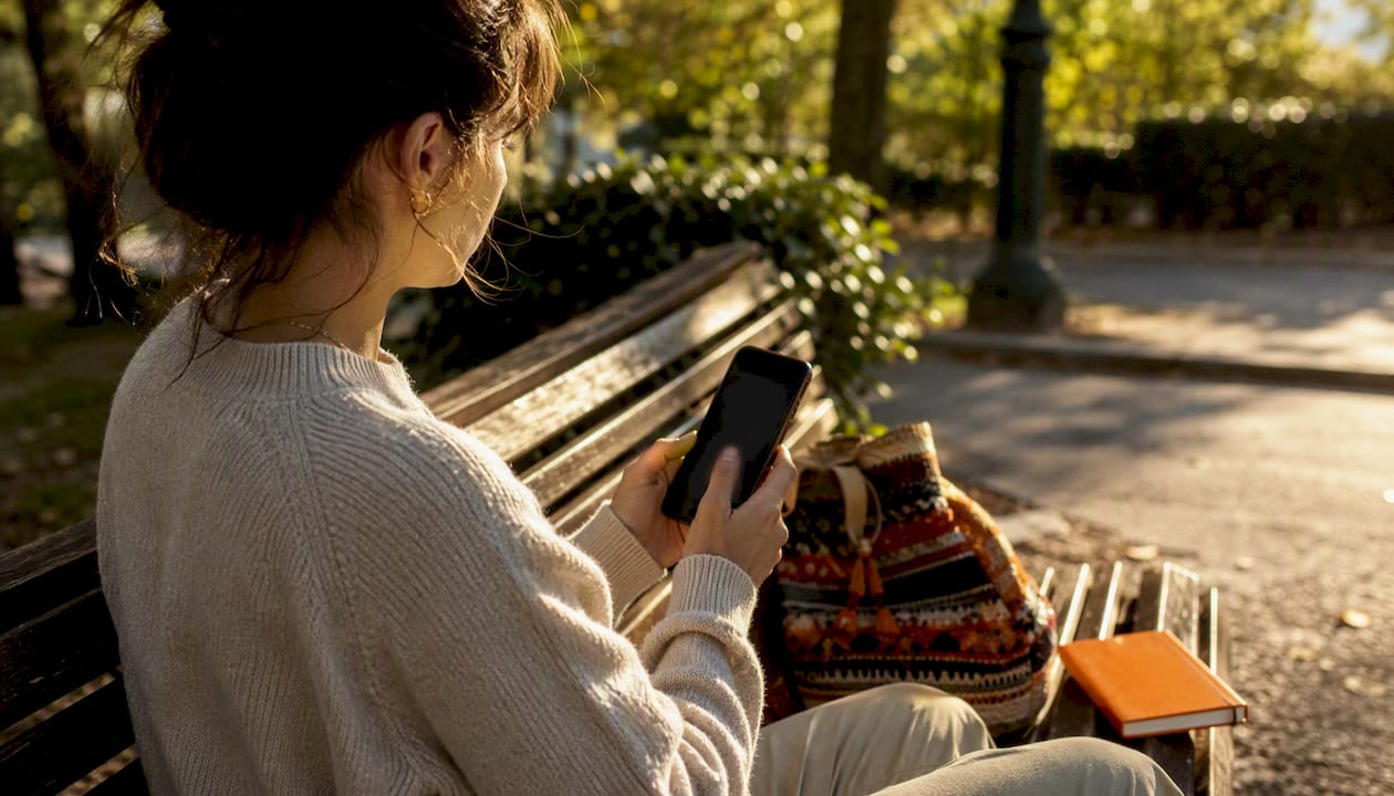 Close-up of hands activating local eSIM outdoors