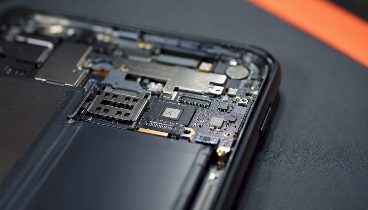 Close-up of phone's embedded eSIM chip