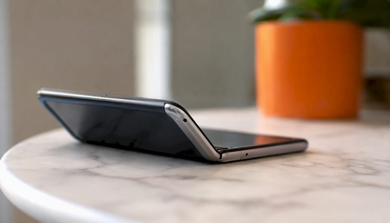 Foldable smartphone hinge detail close-up