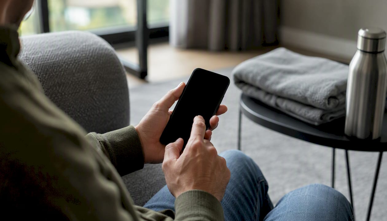 Hands toggling airplane mode on smartphone