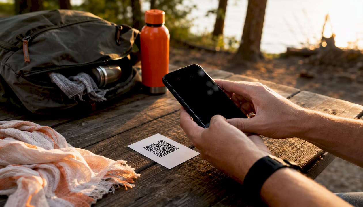 Hands scanning eSIM QR code on phone pre-travel