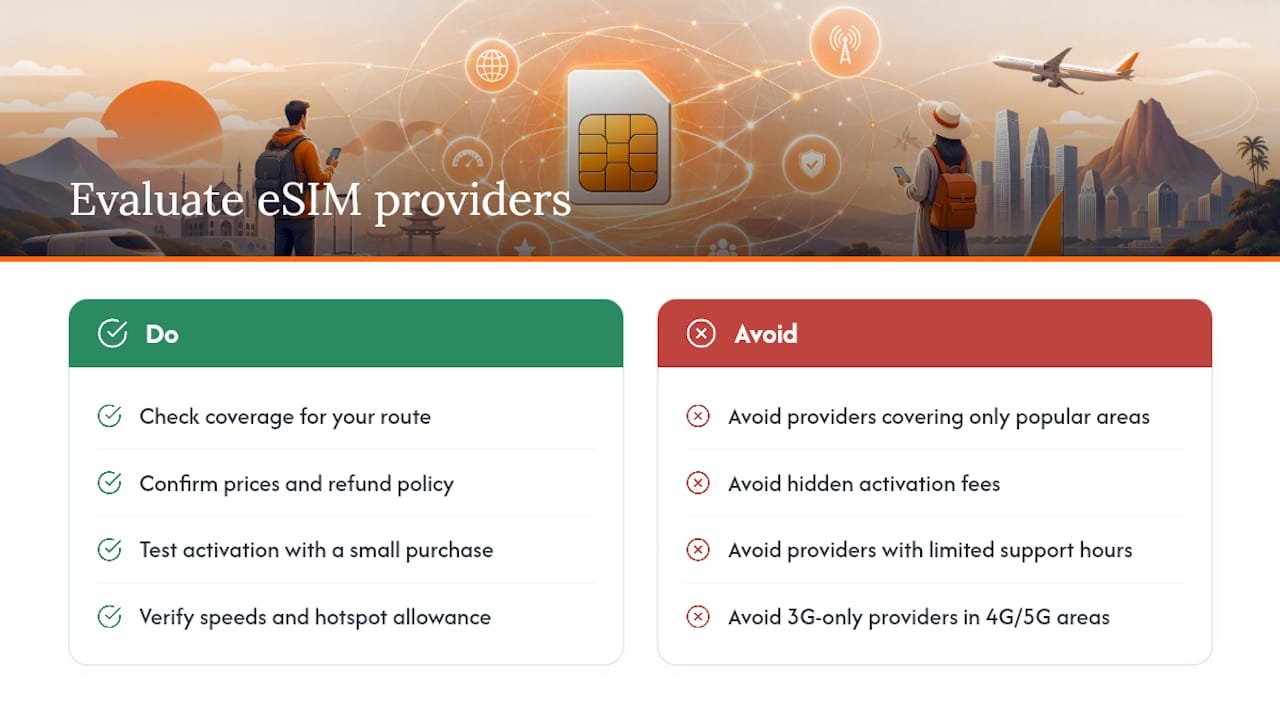 How to Evaluate an eSIM Provider (and Why Lumo Fits Most Trips) — overview diagram