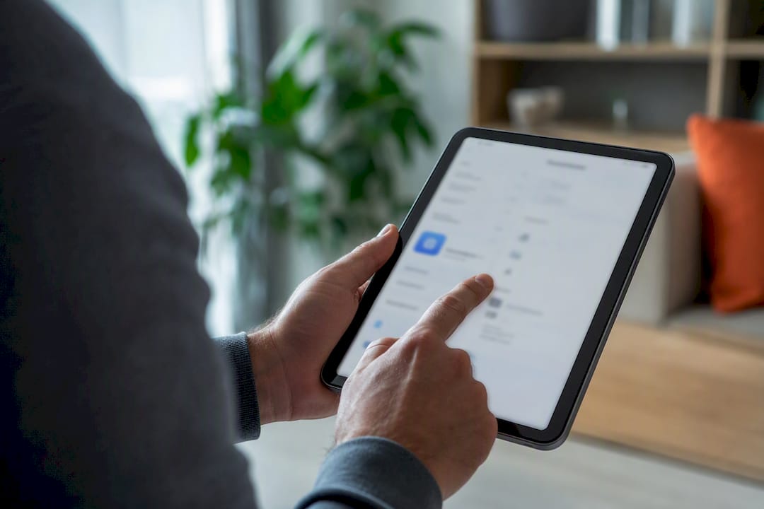 Hands enabling location services on tablet