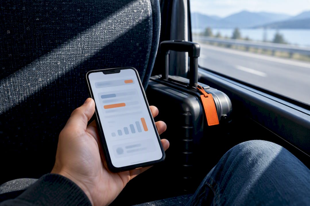 Traveler checking eSIM plan before departure