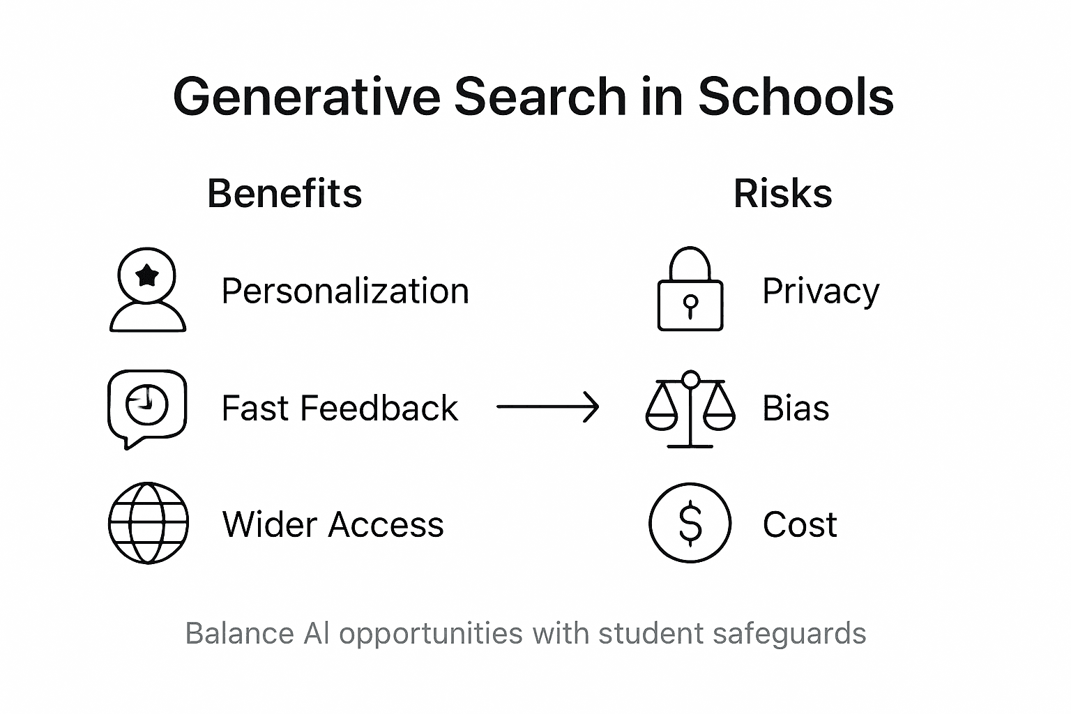 Infographic showing AI benefits and risks in education