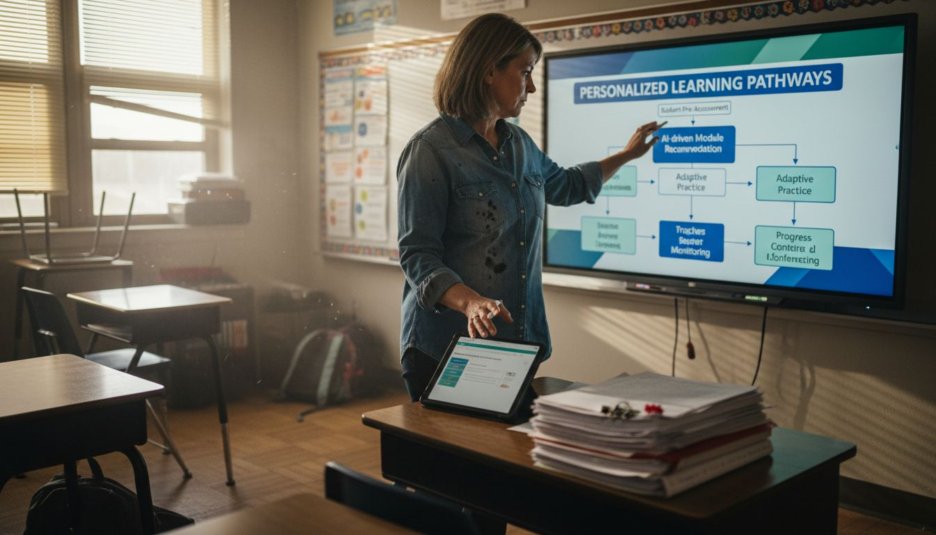 Teacher setting up AI lesson plan in classroom