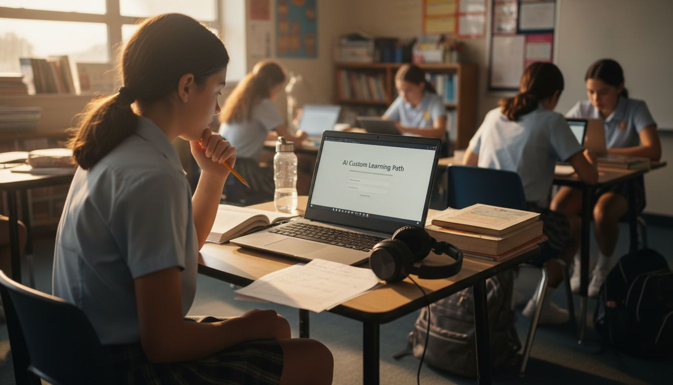 Student interacting with AI personalized learning