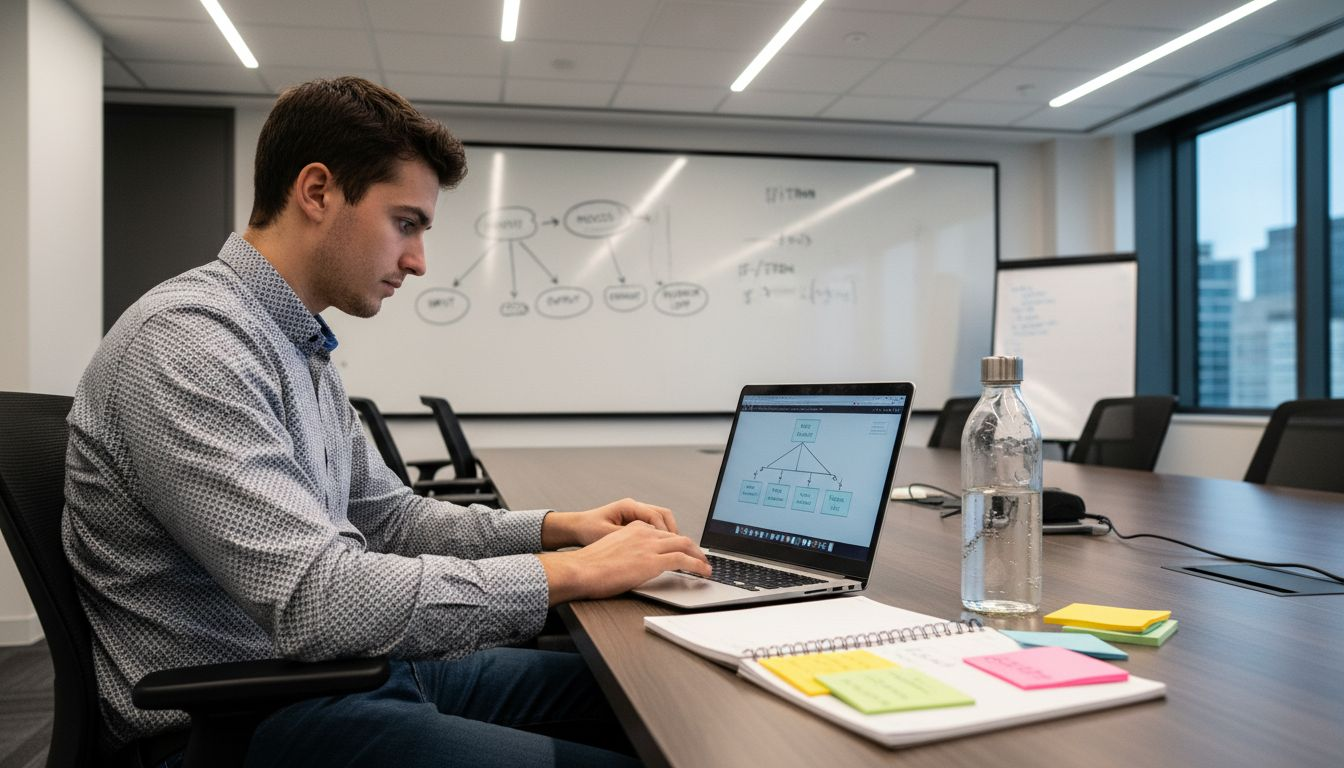 Data scientist reviews decision tree diagram