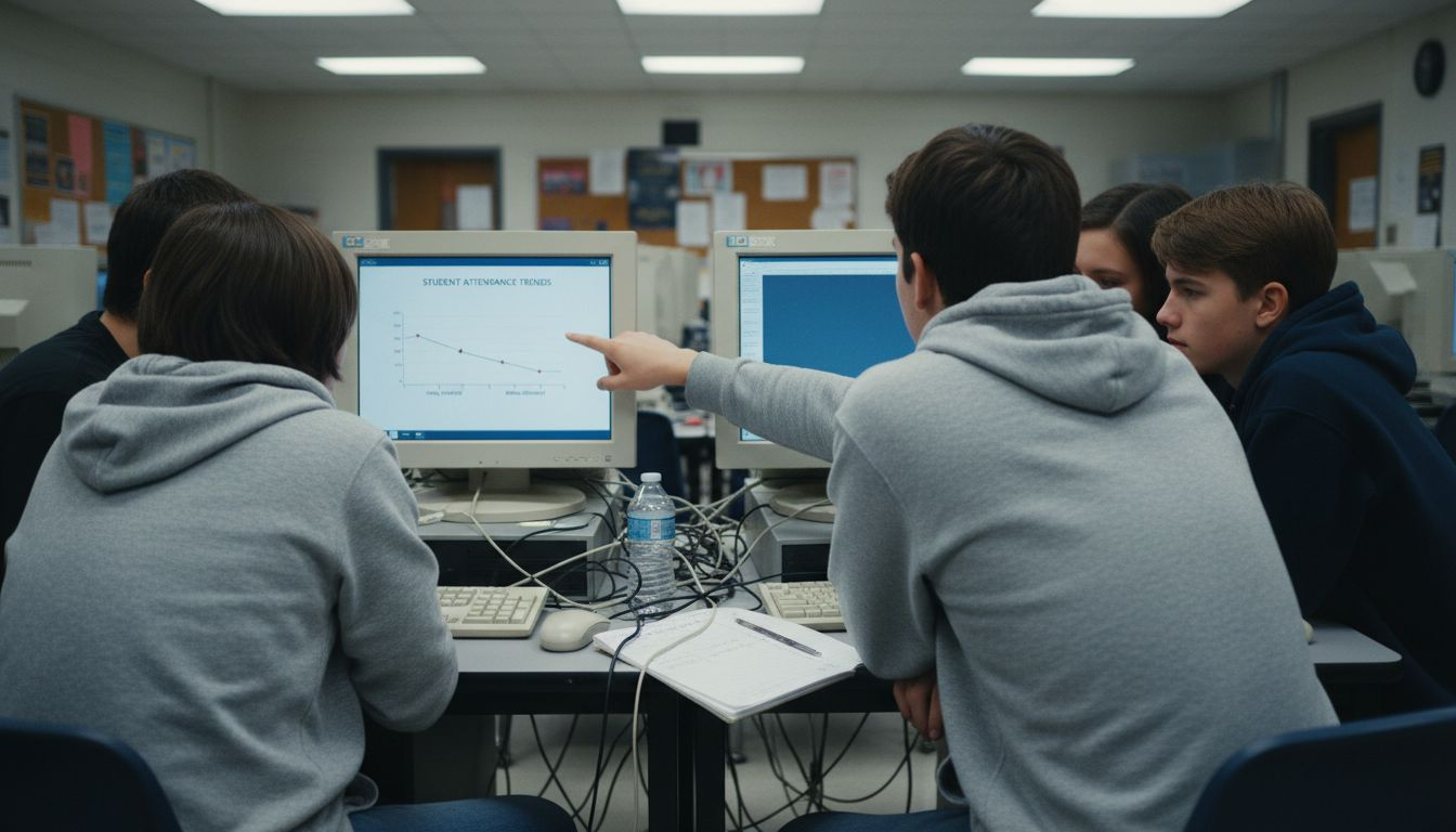 Students collaborating at shared computers