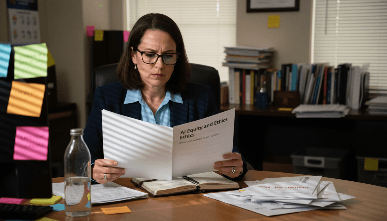 Education leader reviewing AI ethics report