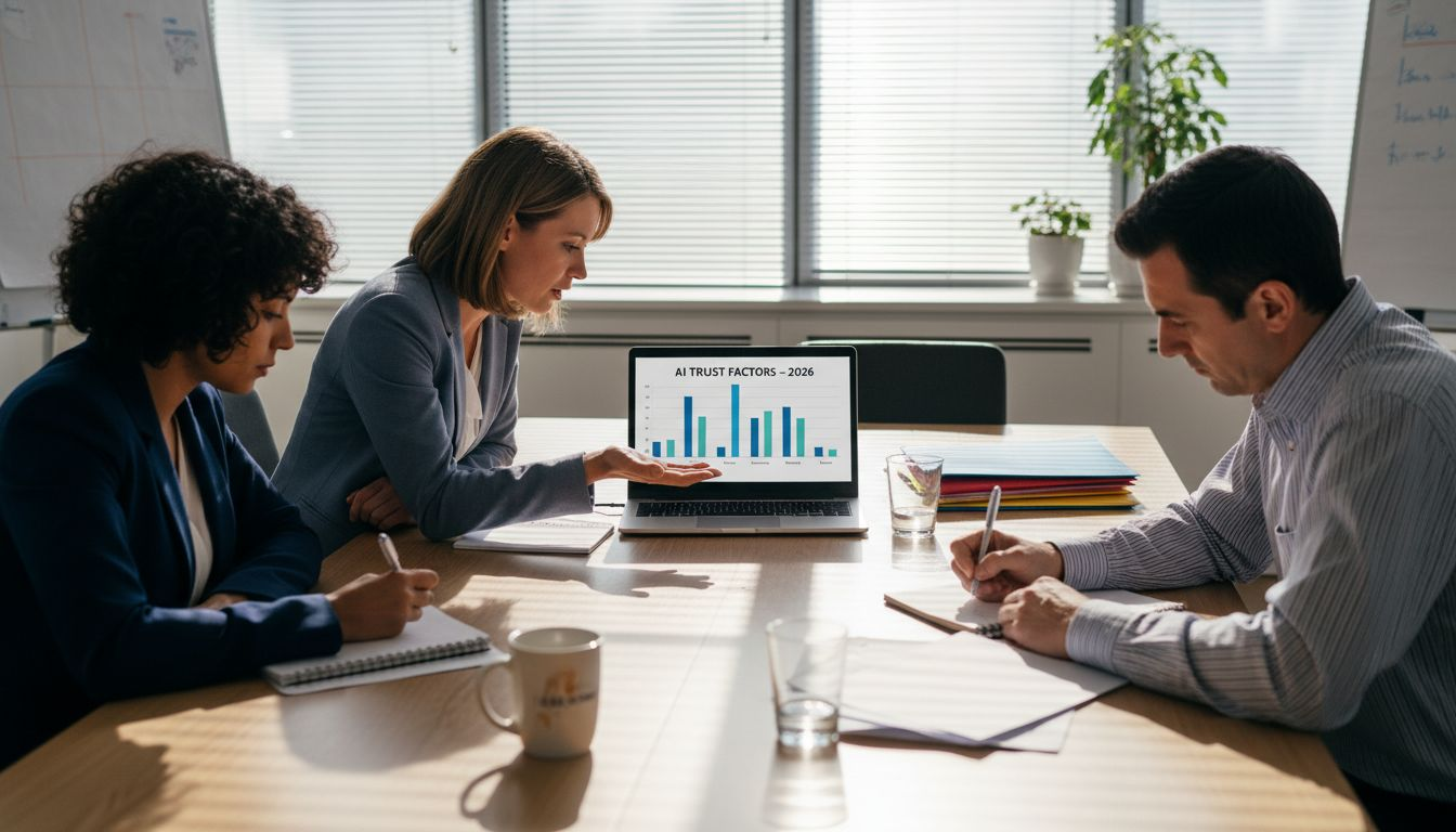 Team discusses AI trust factors in meeting