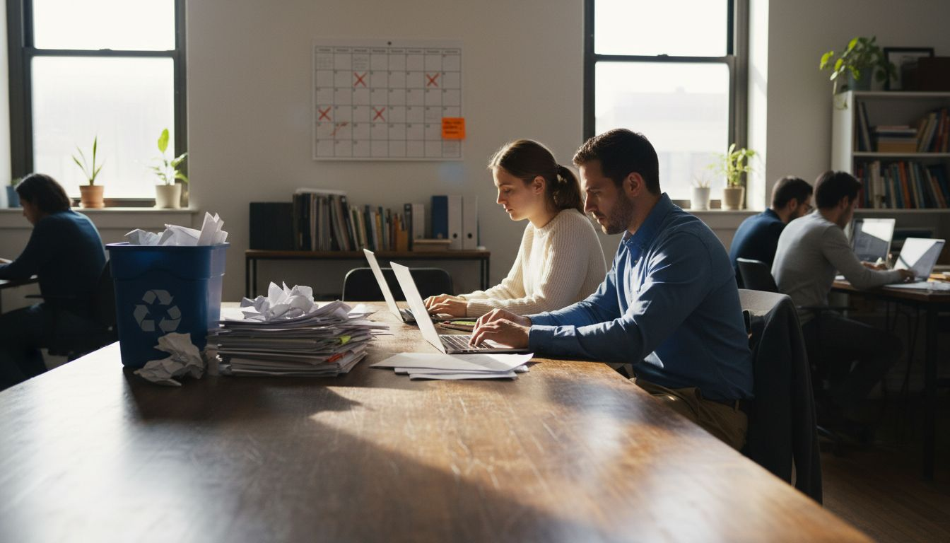 Team members using AI software together