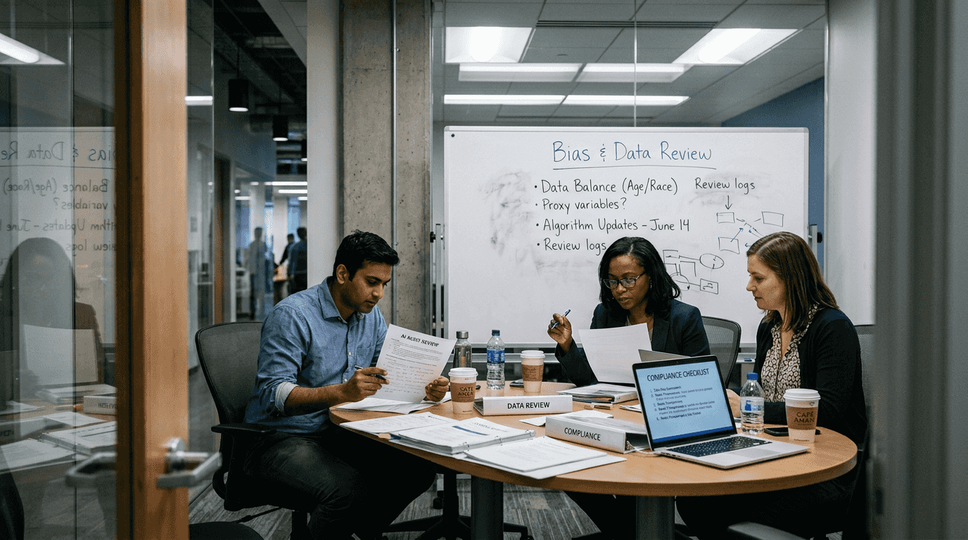 Team reviewing AI audit compliance process