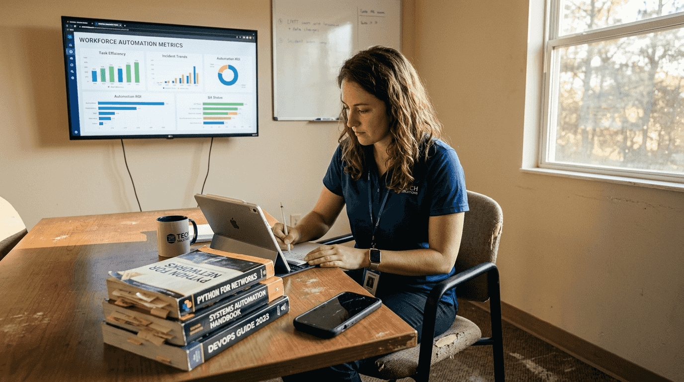 IT manager reviewing automation software dashboard