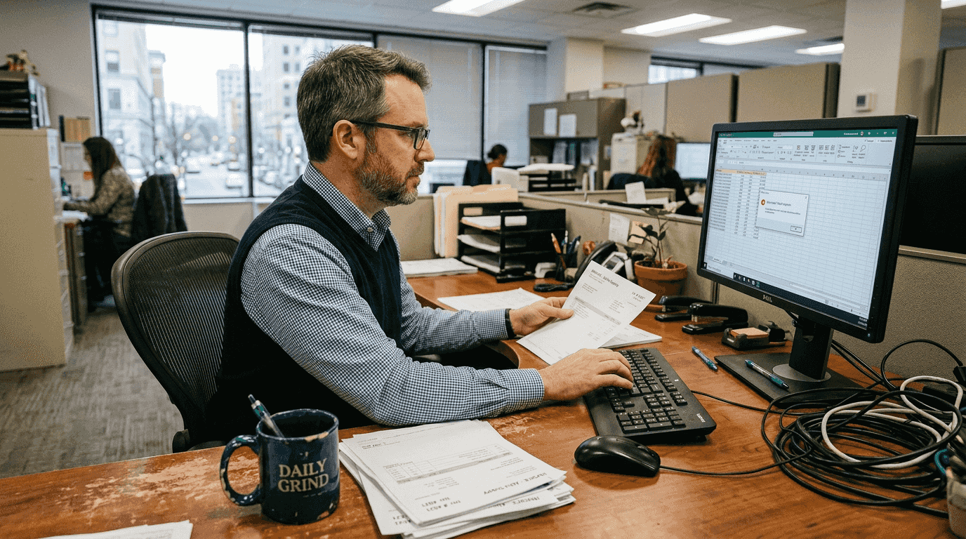 Employee enters data alongside automation alerts