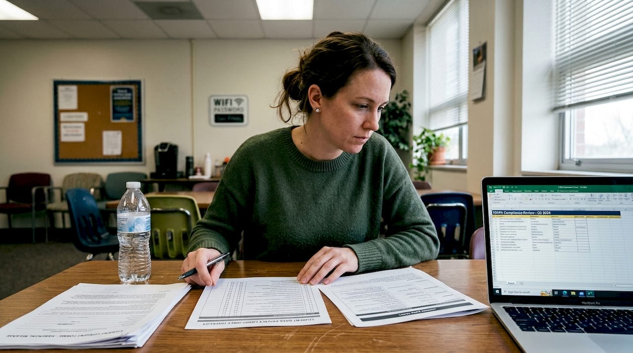 IT staff reviewing student privacy checklist
