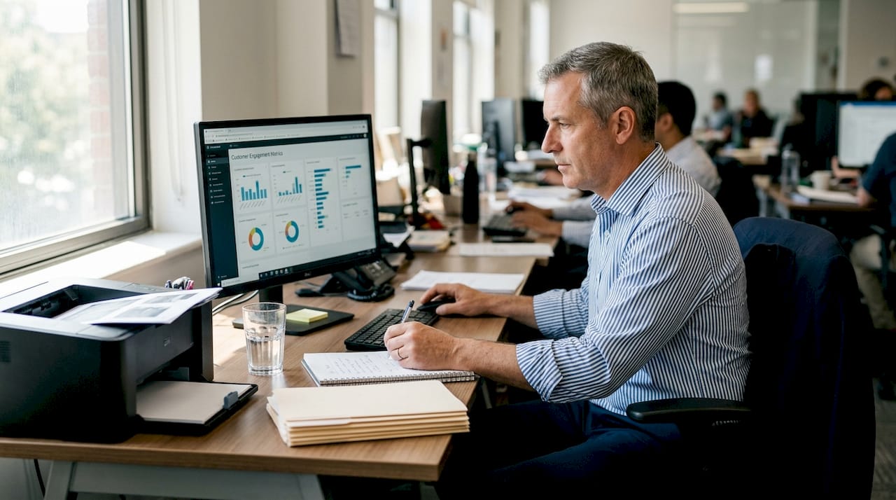 Professional using AI tools to track engagement