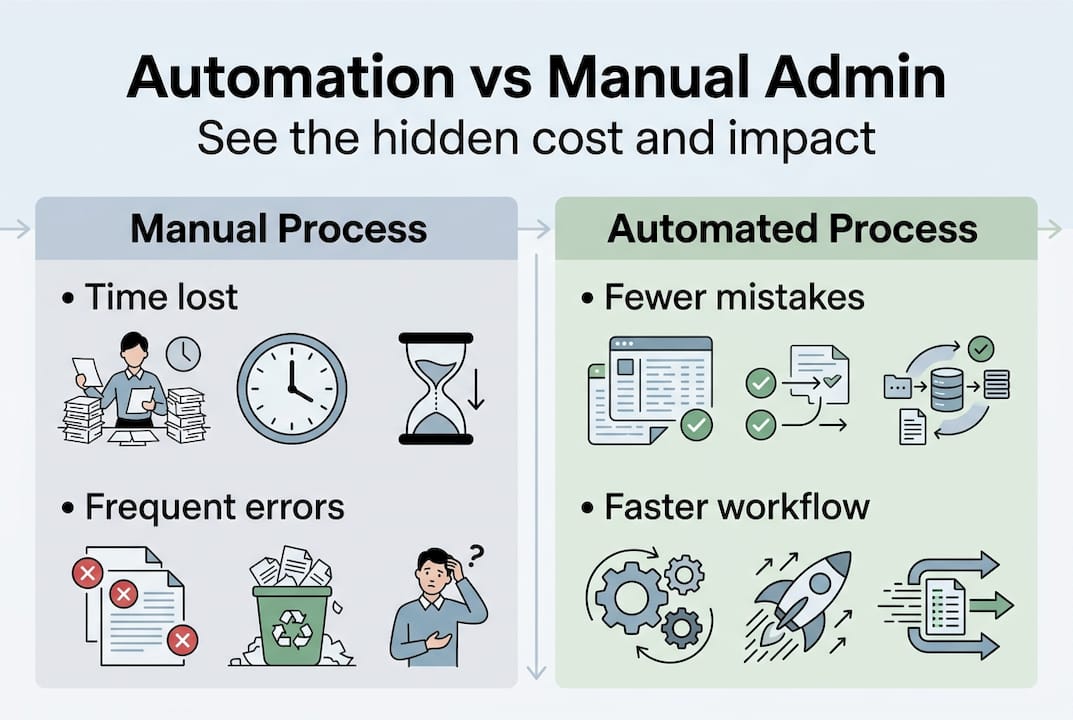 Infographic shows manual vs automated admin tasks