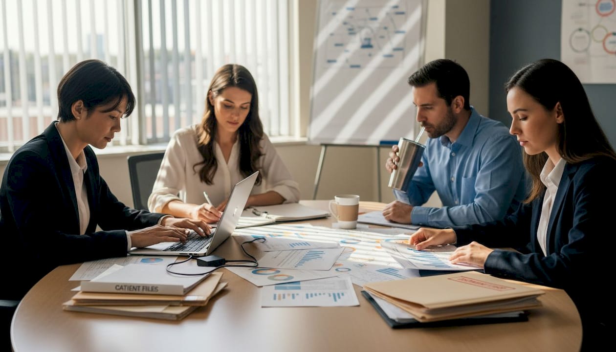 Healthcare team focused on printed outcome data