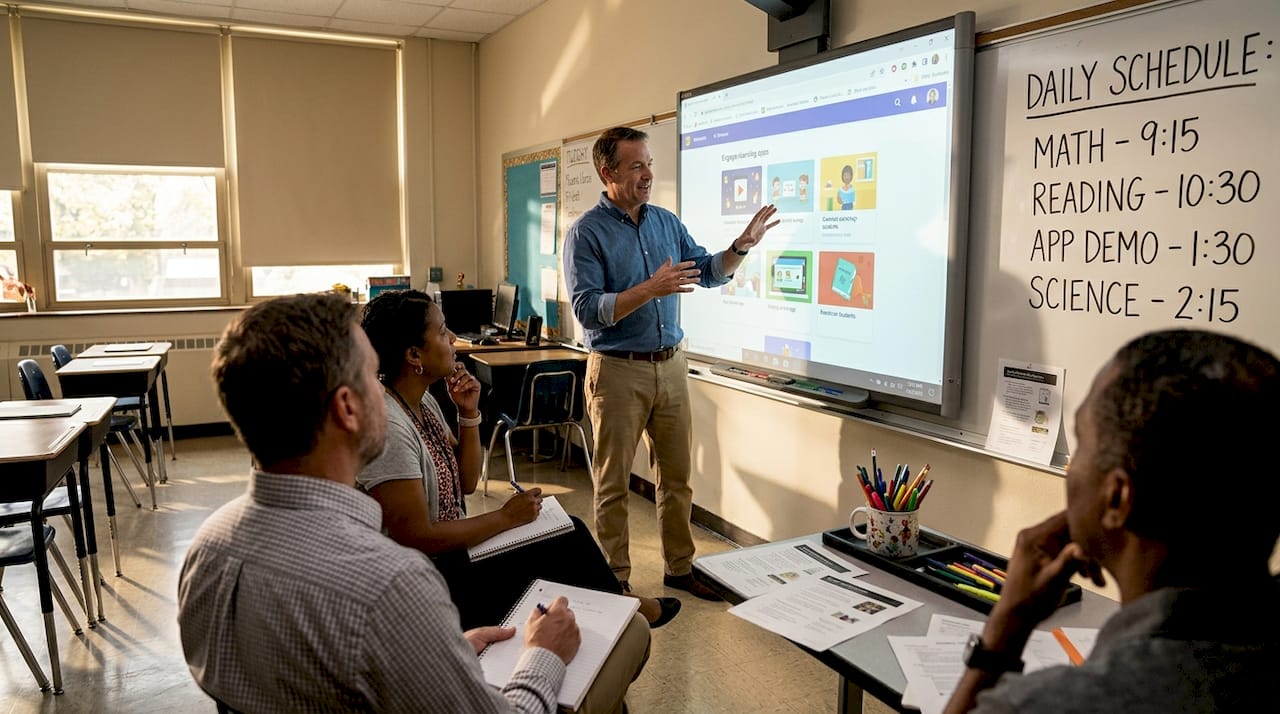 Teacher guiding peers in Edtech pilot