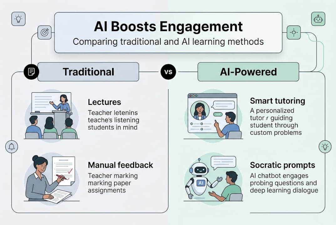 Infographic comparing AI and traditional learning