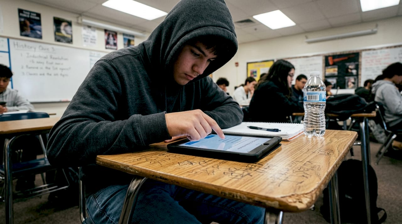 Student using adaptive feedback in classroom