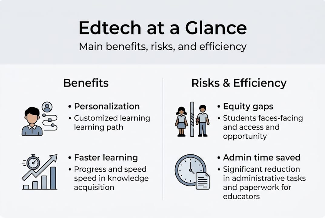 Infographic of edtech benefits, risks, efficiency